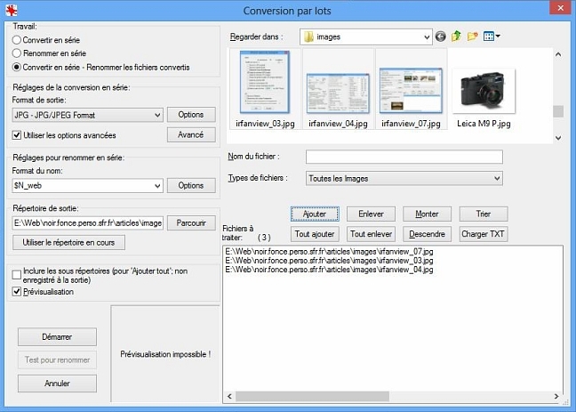 Irfanview : Conversion par lots